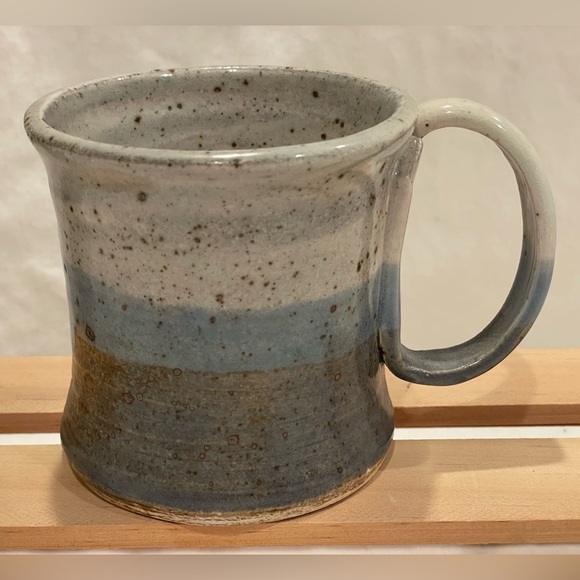 Artisan Signed Handcrafted Ceramic Mug with Blue and Brown Stripes. - Picture 1 of 9